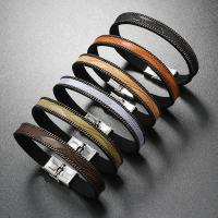 Bracelet en cuir artificiel, Cuir synthétique, avec Acier inoxydable 304, bijoux de mode & pour homme, plus de couleurs à choisir, Vendu par PC[