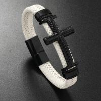 PU Leather Cord Bracelets, with Zinc Alloy, Cross, fashion jewelry & for man 
