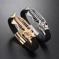 bracelet de cordon en PU , cuir PU, avec alliage de zinc, Squelette de poisson, bijoux de mode & pour homme, plus de couleurs à choisir, Vendu par PC[