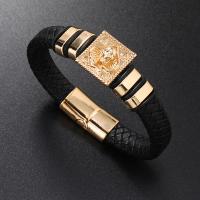 PU Leather Cord Bracelets, with 304 Stainless Steel, Skull, fashion jewelry & for man 