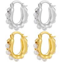 Brass Hoop Earring, with Plastic Pearl, plated, for woman [