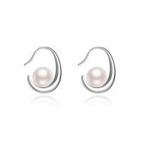 Brass Stud Earring, with Plastic Pearl, plated, fashion jewelry & for woman, silver color [