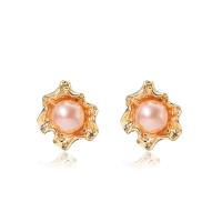 Freshwater Pearl Stud Earring, with Brass, 18K gold plated, fashion jewelry & for woman 15mm 