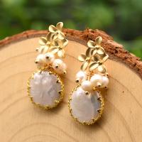 Freshwater Pearl Brass Earring, with Brass, 18K gold plated, fashion jewelry & for woman, 40mm 