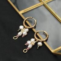 Boucles d'oreilles d'eau douce de Perle , perle d'eau douce cultivée, avec laiton, Plaqué or 18K, bijoux de mode & pour femme, 50mm, Vendu par paire