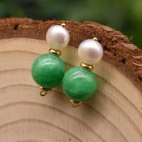 Freshwater Pearl Brass Earring, with Jade & Brass, gold color plated, fashion jewelry & for woman, 20mm 