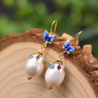 Freshwater Pearl Drop Earring, with Brass, gold color plated, fashion jewelry & for woman, 40mm 
