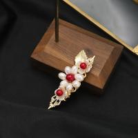 Hair Slide, Freshwater Pearl, with Brass, 18K gold plated, fashion jewelry & for woman, 60mm 