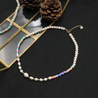 Natural Freshwater Pearl Necklace, with Polymer Clay & Lampwork & Brass & Acrylic, with 5cm extender chain, 18K gold plated, fashion jewelry & for woman Approx 40 cm 