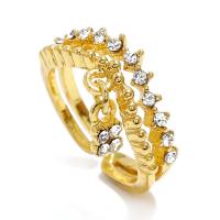 Anillo de dedo de aleación de Zinc, chapado en color dorado, Joyería & para mujer & con diamantes de imitación, dorado, 17mm, Vendido por UD