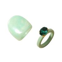 Acrylic Finger Ring, 2 pieces & fashion jewelry & for woman & with rhinestone, green, 17mm 