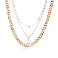 Collier de mode Multi couche, alliage de zinc, avec perle de plastique, Placage de couleur d'or, trois pièces & bijoux de mode & pour femme, doré cm, Vendu par fixé