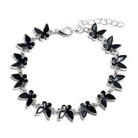 Enamel Zinc Alloy Bracelets, Butterfly, silver color plated, fashion jewelry & for woman, black cm 