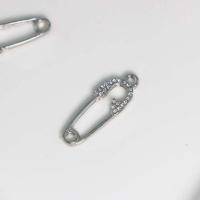 Zinc Alloy Rhinestone Pendants, Safety Pin, silver color plated, DIY & with rhinestone & hollow [