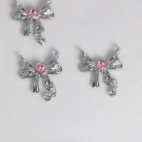 Zinc Alloy Rhinestone Pendants, Bowknot, silver color plated, DIY & with rhinestone & double-hole, pink [