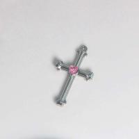 Zinc Alloy Rhinestone Pendants, Cross, silver color plated, DIY & with rhinestone, pink [