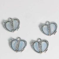 Zinc Alloy Rhinestone Pendants, with Sea Opal, Heart, silver color plated, DIY & with rhinestone, white [