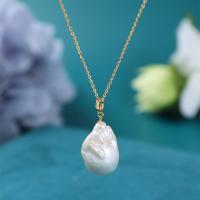 Natural Freshwater Pearl Necklace, gold color plated, fashion jewelry & for woman, white, 17-18x24-25mm Approx 45 cm 