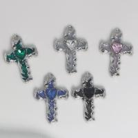 Zinc Alloy Rhinestone Pendants, Cross, silver color plated, DIY & enamel & with rhinestone [