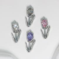 Colgantes de diamantes de imitación de la aleación de zinc, Tulipán, chapado en color de plata, Bricolaje & con diamantes de imitación, más colores para la opción, 14x32x5.7mm, Vendido por UD