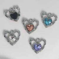 Zinc Alloy Rhinestone Pendants, Heart, silver color plated, DIY & with rhinestone & hollow [