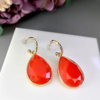Glass Zinc Alloy Earring, with Glass, Teardrop, gold color plated, fashion jewelry & for woman, red 