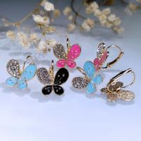 Zinc Alloy Rhinestone Leverback Earring, Butterfly, gold color plated, fashion jewelry & for woman & enamel & with rhinestone 