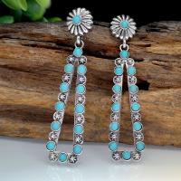 Turquoise Zinc Alloy Earring, with Synthetic Turquoise, Triangle, antique silver color plated, vintage & fashion jewelry & for woman & hollow, blue 