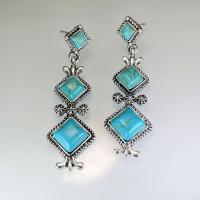 Turquoise Zinc Alloy Earring, with Synthetic Turquoise, Rhombus, antique silver color plated, vintage & fashion jewelry & for woman, blue 