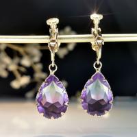 Cubic Zircon Brass Earring, with Cubic Zirconia, Teardrop, gold color plated, fashion jewelry & for woman & faceted, purple 