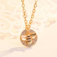 Collier de bijoux en argent , Argent sterling 925, avec 1.97inch chaînes de rallonge, abeille, Placage de couleur d'or, bijoux de mode & pour femme & avec strass Environ 15.74 pouce, Vendu par PC