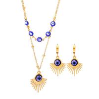 Evil Eye Jewelry Set, Titanium Steel, with 1.97inch extender chain, plated, Double Layer & for woman & enamel, 26*21mm,42*12mm Approx 15.75 Inch, Approx 17.72 Inch 