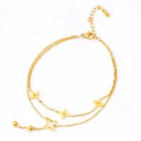 Stainless Steel Anklets Jewelry, Titanium Steel, with White Shell, with 2.17inch extender chain, plated, Double Layer & fashion jewelry & for woman, golden Approx 7.87 Inch 
