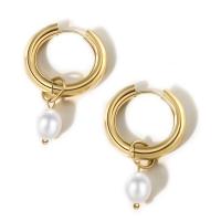Freshwater Pearl Drop Earring, Titanium Steel, with Freshwater Pearl, plated, fashion jewelry & for woman, golden, 22mm,10mm 