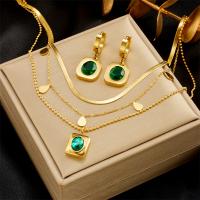 Titanio conjunto de joyas de acero, Partículas de acero, con Esmeralda, chapado, tres capas & diferentes estilos para la opción & para mujer, dorado, Vendido por UD