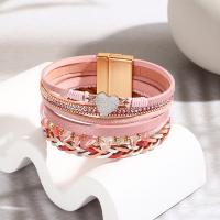 PU Leather Cord Bracelets, with Natural Gravel, multilayer & Unisex & with rhinestone 32mm Approx 7.67 Inch 