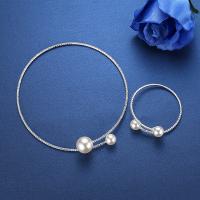 Fashion Zinc Alloy Jewelry Sets, collar & bangle, with Plastic Pearl, 2 pieces & for woman & with rhinestone 
