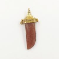 Gemstone Brass Pendants, Natural Stone, with Brass, Dagger, gold color plated, DIY 41.65mm 