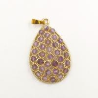 Gemstone Brass Pendants, Natural Stone, with Brass, Teardrop, gold color plated, DIY 44.48mm 