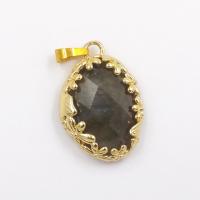 Gemstone Brass Pendants, Natural Stone, with Brass, Oval, gold color plated, DIY 31.75mm 
