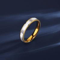 Anillo de dedo de acero Titanium de, Partículas de acero, con Ostra Perla, Recubrimiento iónico al vacío, Joyería & unisexo & diverso tamaño para la opción, dorado, 3.4mm, Vendido por UD