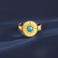 Titanium Steel Finger Ring, with turquoise, Vacuum Ion Plating, fashion jewelry & for woman, gold 