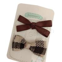 Alligator Hair Clip, Polyester and Cotton, with Iron, Bowknot, 2 pieces & for children, coffee color, 60mm [