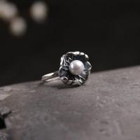 Anillo de dedo de latón, metal, con Perlas plásticas, Hoja de loto, chapado, Joyería & para mujer, plateado, Vendido por UD