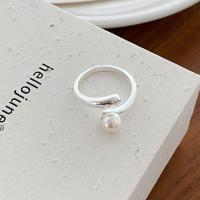 Brass Finger Ring, with Plastic Pearl, plated, fashion jewelry & for woman, platinum color [