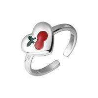 Brass Finger Ring, Cherry, plated, for woman & epoxy gel, platinum color [