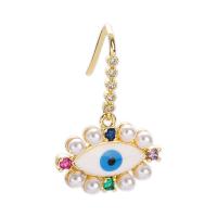 Evil Eye Earrings, Brass, with Plastic Pearl, real gold plated & micro pave cubic zirconia & for woman & enamel, golden 