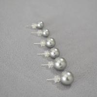 Plastic Stud Earring, Plastic Pearl, Round, fashion jewelry & for woman, grey 