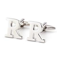 Brass Cufflinks, Letter R, silver color plated, 2 pieces & for man 