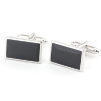 Brass Cufflinks, Rectangle, silver color plated, 2 pieces & for man 